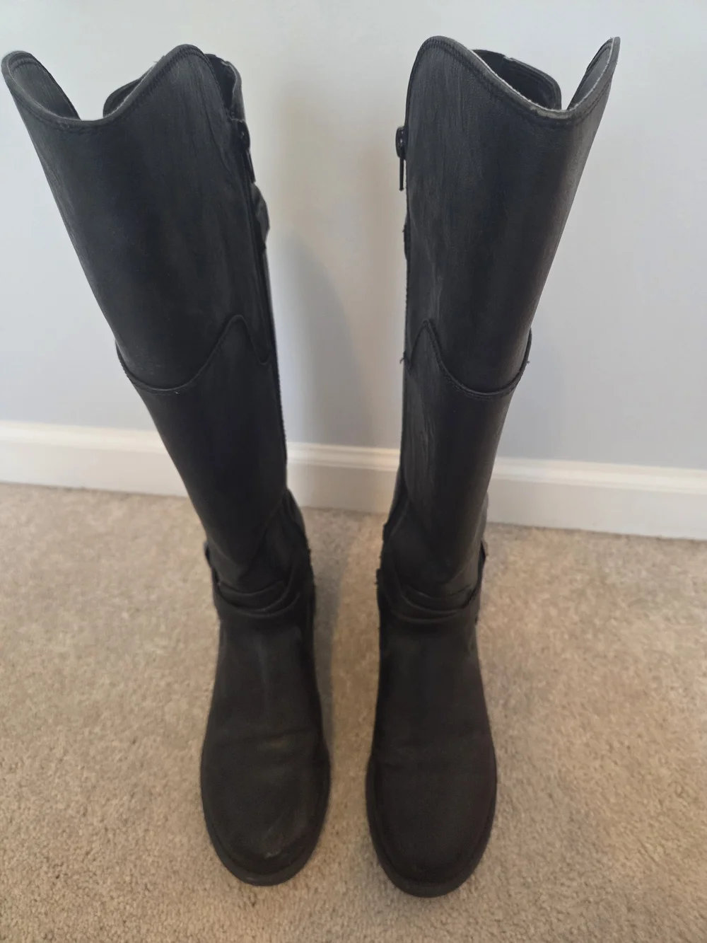 G by Guess Black Tall Riding Boots with Side Zip & Buckle Accents